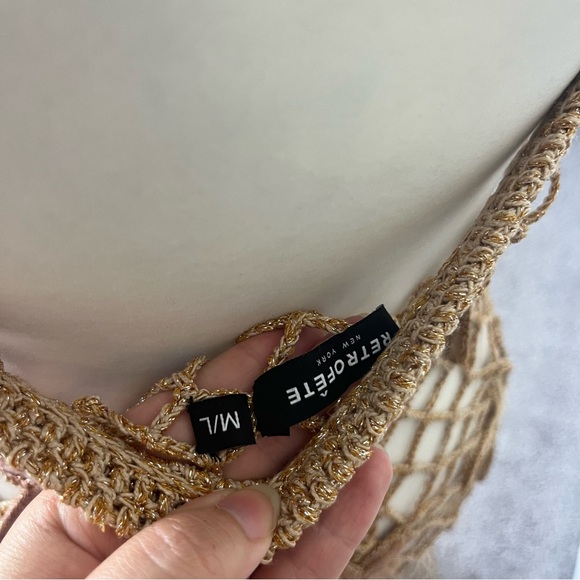 RETROFETE SERAFINA OPEN CROCHET STARFISH MAXI DRESS SIZE M/L IN ALMOND LUREX - Picture 17 of 17